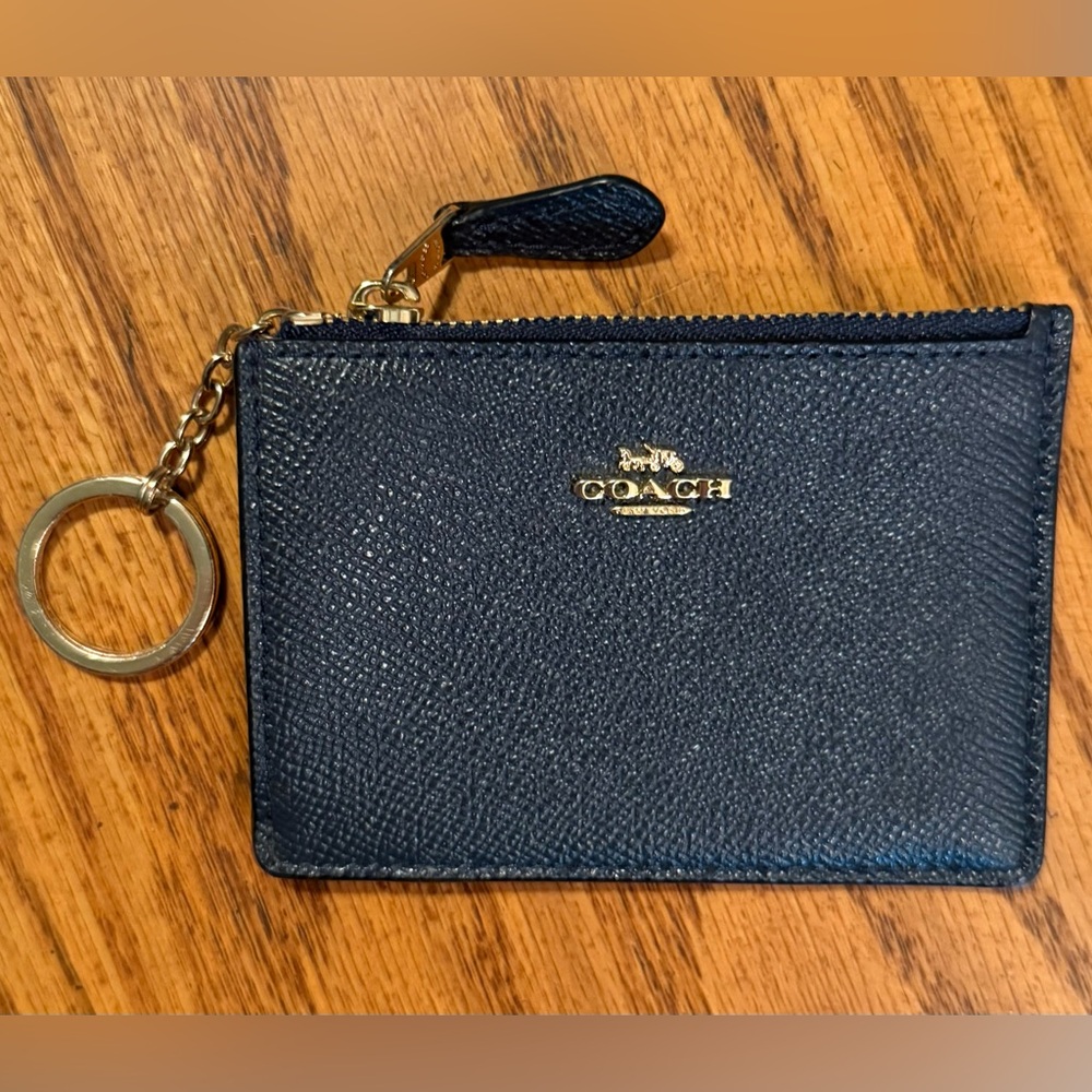 Coach Leather Pouch with Keychain, Black